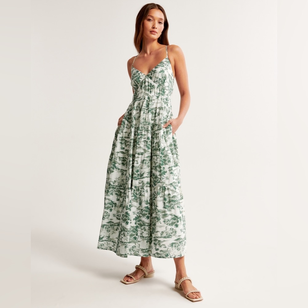 Abercrombie & Fitch float tiered maxi dress in green print